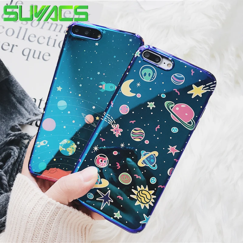 

SUYACS Cute Korea Glossy Blue-ray Planet Phone Case For iPhone X XS XS Max XR 6 6S 7 8 Plus Soft IMD Protector Cover Coque Shell