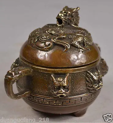 

Old Collectibles Chinese Handwork Copper Carving Incense Burner Dragon Lid