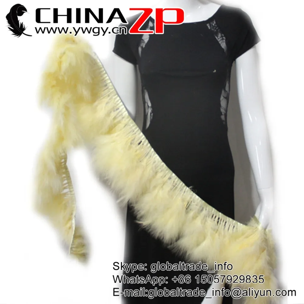 

CHINAZP Factory 10yards/lot Selected Prime Quality Bleached Light Yellow Marabou Turkey Fluff Feather Fringe Trim
