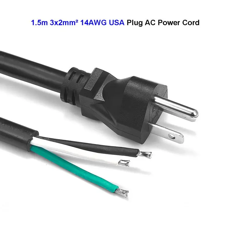 US USA Power Supply Boxes Cable 1.5m 5ft 14AWG Stripped AC Power Cord
