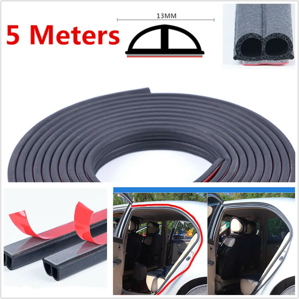 

5M Self Adhesive Automotive Rubber Seal Strip for Car Window Door Engine Cover Noise Insulation Moulding Trim Rubber Strip