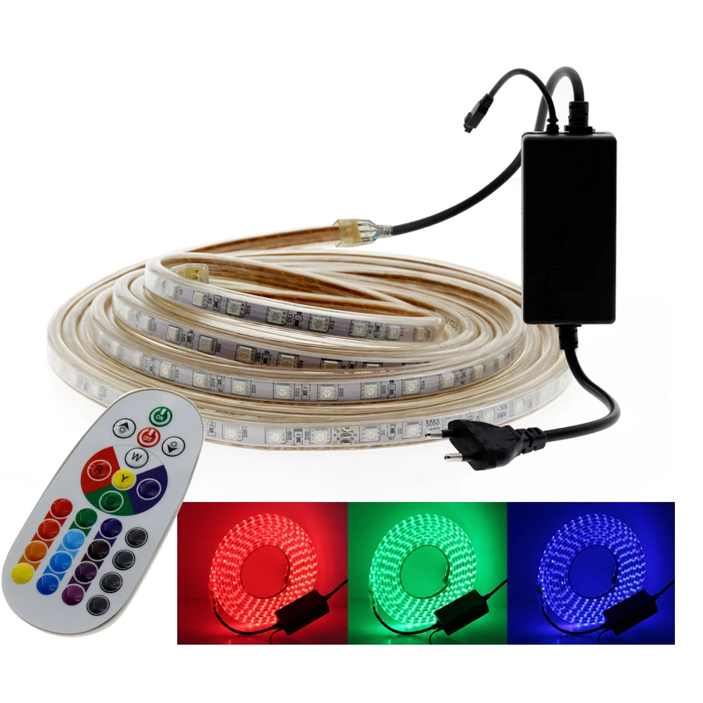 

220V LED Strip RGB Light 220V 5050 RGB White Warm White 60LED/M Waterproof AC 220V LED Strip Light RGB Led Strip Light Tape Neon