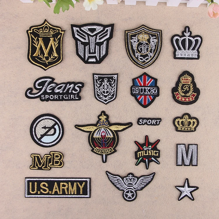 Free shipping 18pcs badge patches for clothes embroidered logo patch