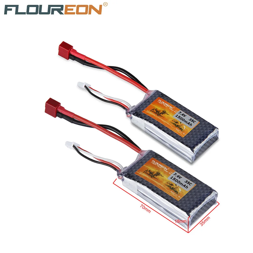 

2 Pcs FLOUREON 2S 7.4V 1500mAh 35C Li-Polymer Battery Pack (T Plug) JST-XH for RC Car Truck Truggy RC Hobby