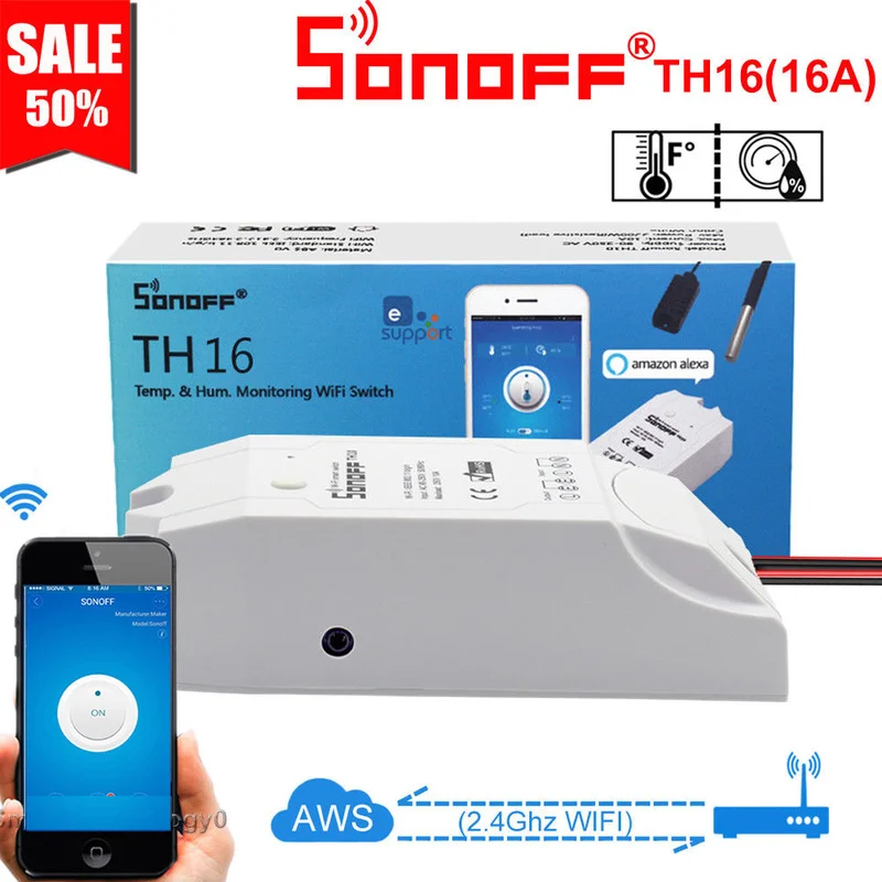 

SONOFF TH16 Basic Wireless Temperature Monitoring Wifi Humidity Switch Smart Home Remote Controller with Alexa Google