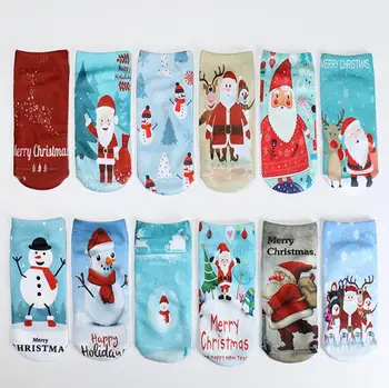 

Women Christmas socks old man printing ankle cotton lovely soft short sock breathable sweat-absorbing casual boat socks