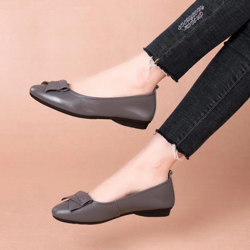 2019 frühjahr neue einfache Echtes Leder flache schuhe komfortable nicht-slip frauen Einzigen schuhe Mode spitz Hochzeit Party dres