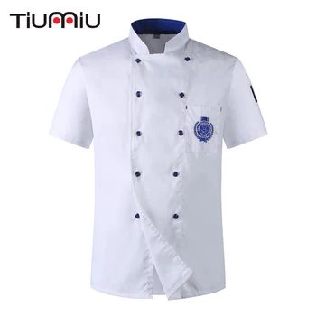

Women Men Double-breasted Embroidery Badge Chef Jacket Restaurant Kitchen Bakery Chef Waiter Short-sleeved Work Uniform & Aprons