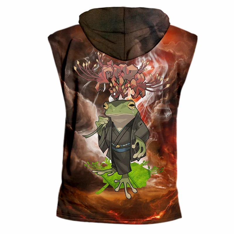 OGKB Factory Digital Full Body Print Mens Hip Hop Hooded Tee 3D Frog And Toad Sleeveless Quick Dry Streetwear Clothes