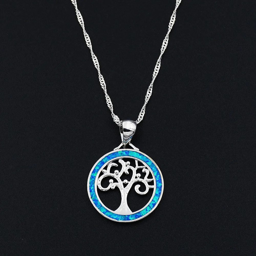 

Tree of Life Blue Fire Opal Pendant Necklace for Christmas