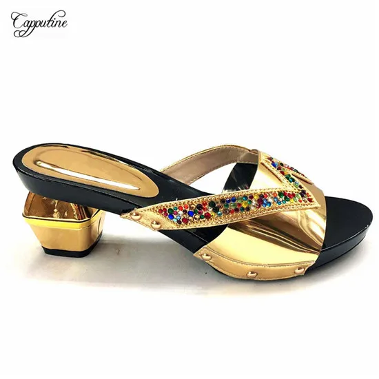 

Excellent high heel slip-on sandal shoes with rhinestones for lady CFS9 gold, size 37-43, 6 color
