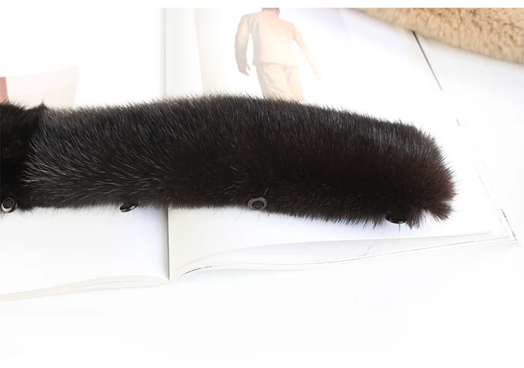 men's scarves & shawls ZDFURS * Winter Women Real Mink Fur Collar of  leather Coat Solid Warm Men Genuine Fur Stand Collar Black Brown Button Lining mens designer scarf