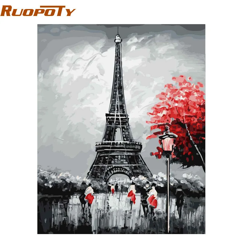 

RUOPOTY Frame Paris DIY Painting By Numbers Landscape Calligraphy Painting Modern Wall Art Hand Painted Oil Painting For Home