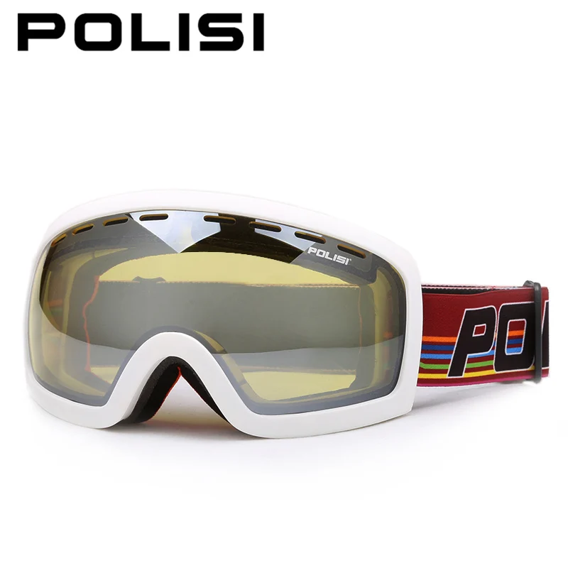 POLISI мужские и женские лыжные очки для катания на коньках, двухслойные противотуманные желтые линзы, снежные очки с УФ-защитой, зимние лыжные очки для сноуборда - Цвет: Yellow Lens 06