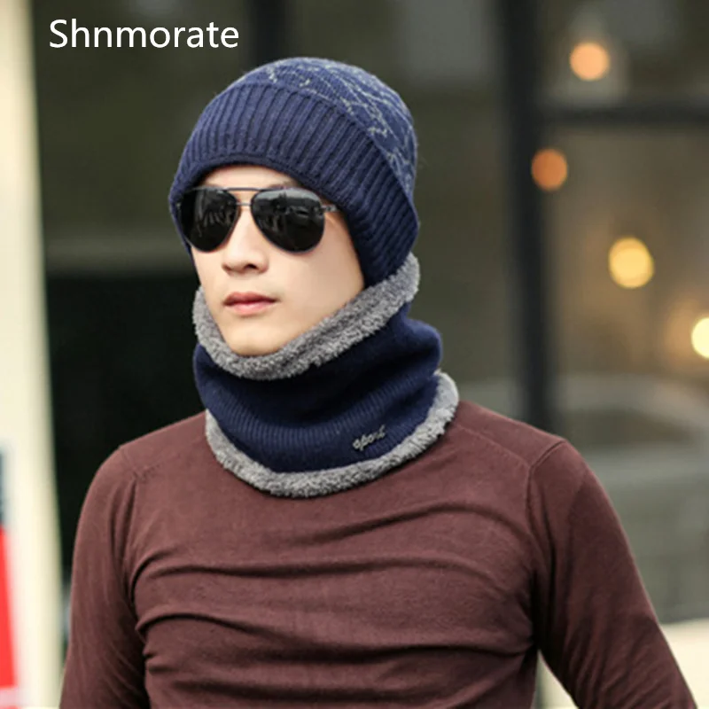 

Winter Strip Knit Beanies Men's Hats With Brim Scarf For Men Gentle Beanie Boy Skullies Cap Bonnet Snapback Warm Hat Neck Warmer