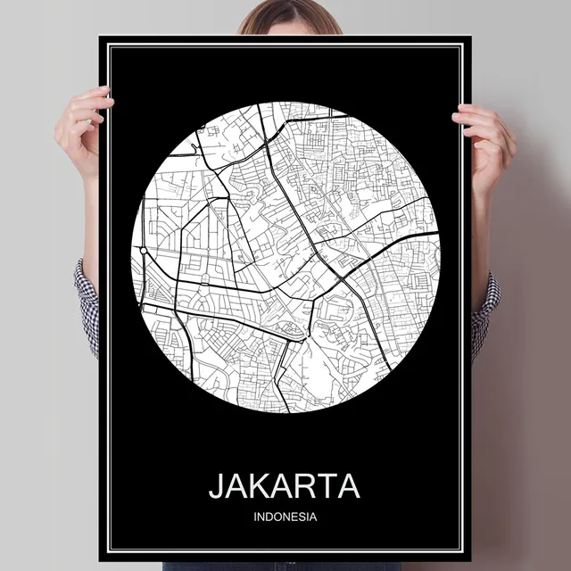 abstract world city map jakarta indonesia print poster print on