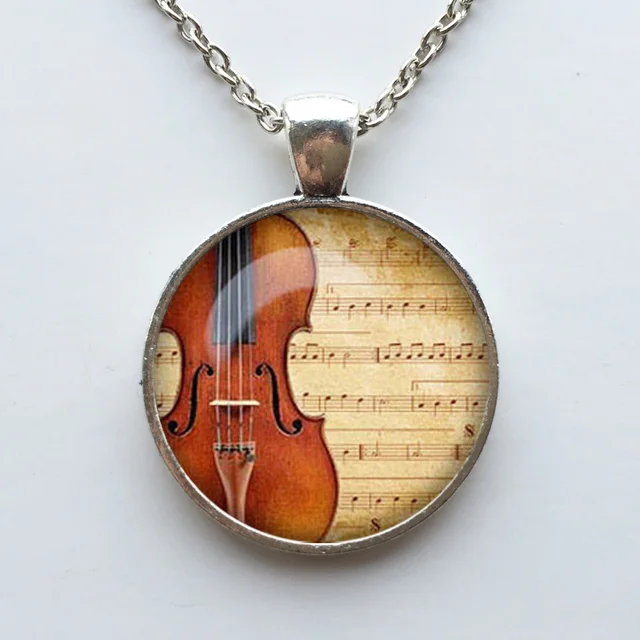 1pcs Violin necklace Violin pendant Violin jewelry Music necklace Hipster jewelry Glass Cabochon