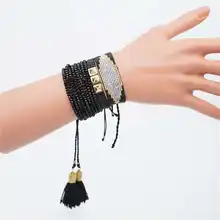 Go2boho Perles MIYUKI браслет Pulseras Mujer Турецкий Дурной глаз браслет ювелирные изделия Черный Кристалл для женщин кисточкой ручной работы