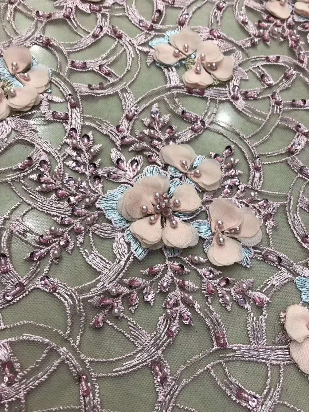 

New fashion handmade beaded rope embroidery French mesh 5011 African Nigerian lace fabric suitable for dress skirt