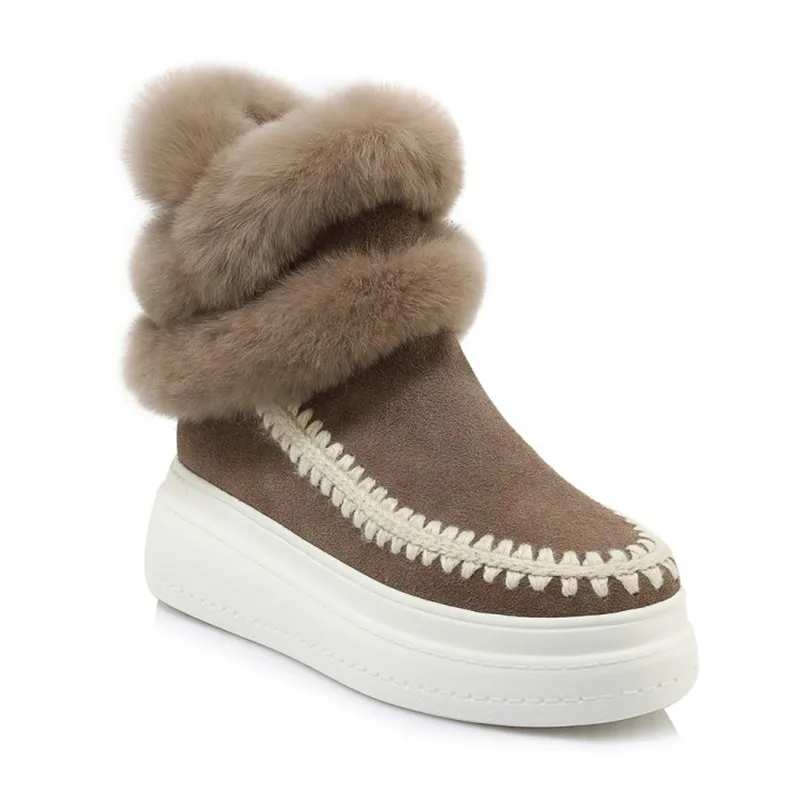 Femmes Fourrure Hiver En Court Épaississement Chaudes Lapin marron Nouvelle Boucle Jiaodianwubu Noir Neige Et De Tube Rond Bout Wrap 2018 Cuir Bottes q5nwtSOvS0