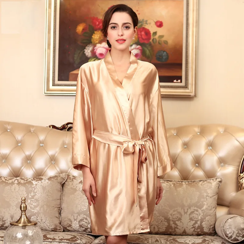 2018 Spring Bath Robe Thin Stain Silk Dressing Gown Plus Size Women