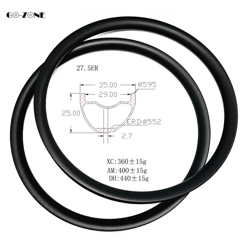 Best Go-zone 27.5 inch mountain bike rim asymmetric XC/AM 35x25 mm tubeless 650B mtb carbon rim 24H 28H 32H 36H 0