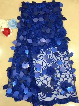 

Latest design African French net Lace Fabric with royal blue purple silver pink sequins High Quality African sequins Lace Fabric