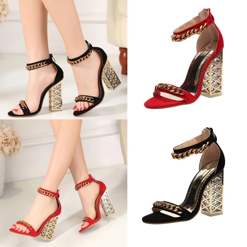 

Women's Casual Crystal Hollow Open Toe Fish Mouth Fashion High Heels Shoes Summer British Wind Square Heel Princess shoe Apr 30