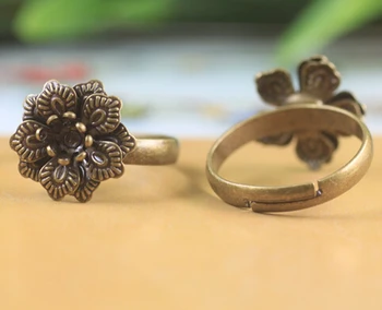 

100pcs/lot antique bronze 16*5mm flower ring base jewelry finidings