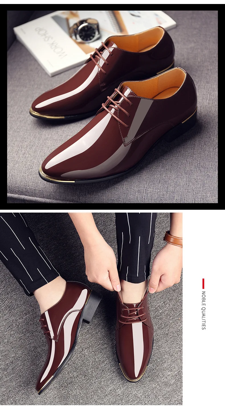 NPEZKGC/Новинка года; Мужская качественная обувь из лакированной кожи; Zapatos de hombre; размеры 38-47; черные кожаные мягкие Мужские модельные туфли