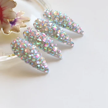 

Extra long pointed oval fake nails slim art salon nail crystal diamond nail white