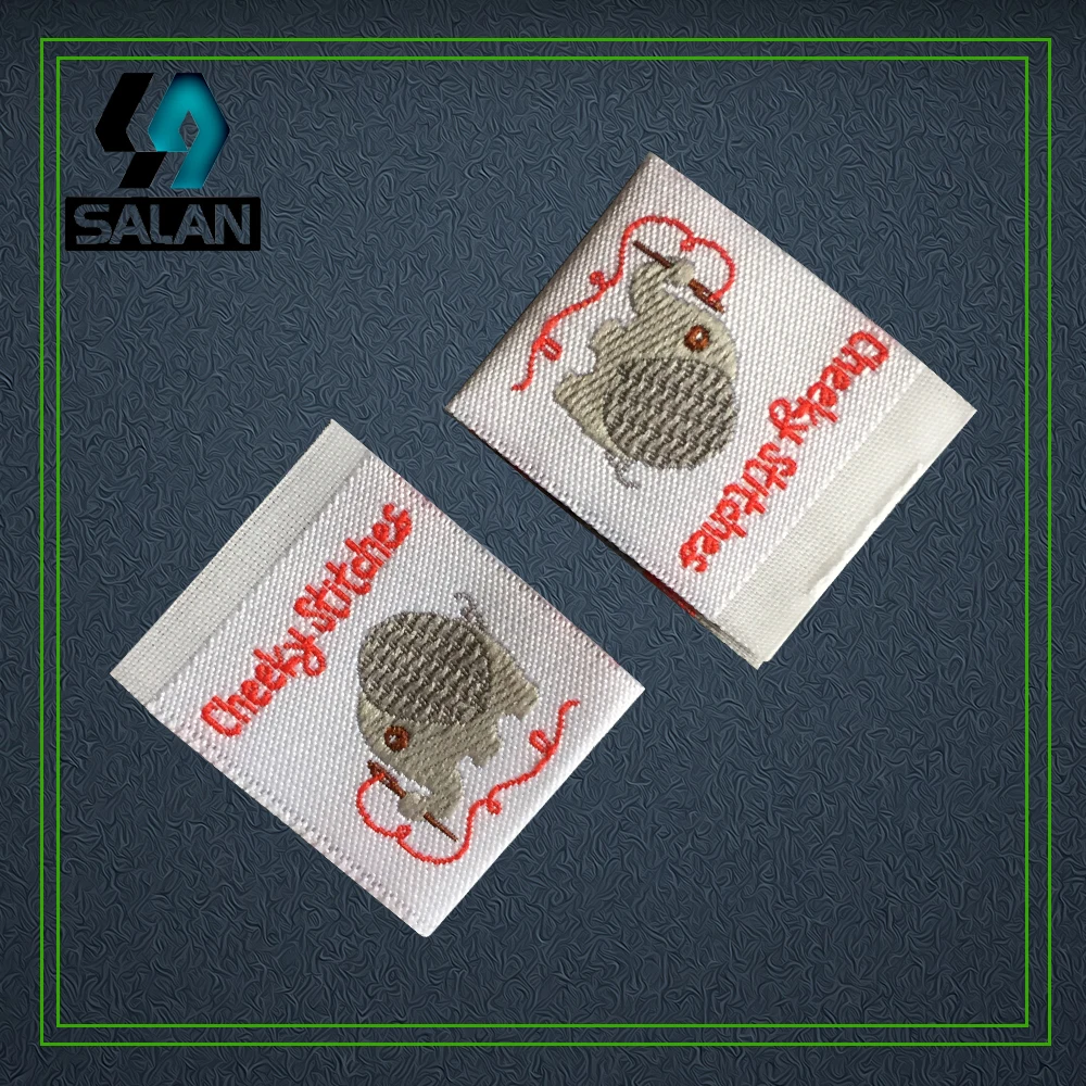 Customized clothing labels custom center fold damask woven garment labels for clothes fabric ...