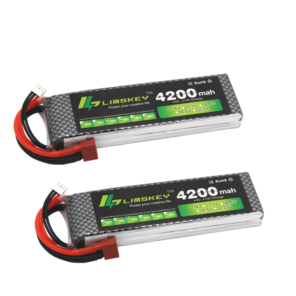Limskey POWER 2 шт. 7 4 В 4200 мА/ч 2S LiPo батарея с вилкой T/XT60 для радиоуправляемого