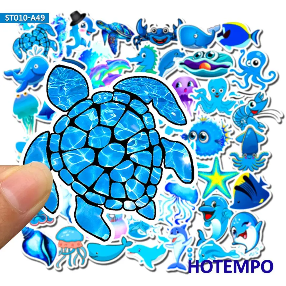 49pcs Blue Ocean Cartoon Fish Animal Doodle Stickers for  for Children Mobile Phone Laptop Guitar Skateboard Bike Stickers