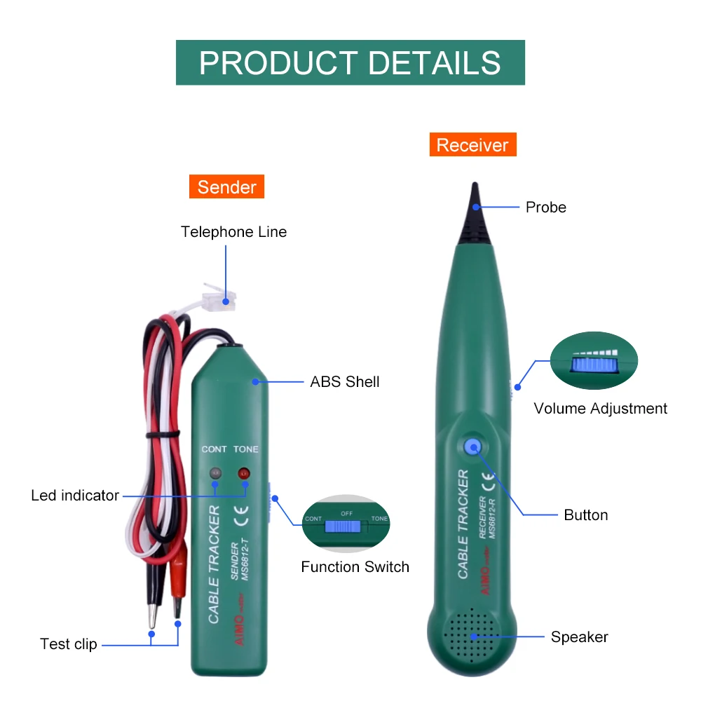 CHIPAL AIMO MS6812 LAN тестер телефонный провод Tracer сетевой кабель трекер для UTP STP Cat5 Cat6 RJ45 RJ11 инструмент для поиска линии