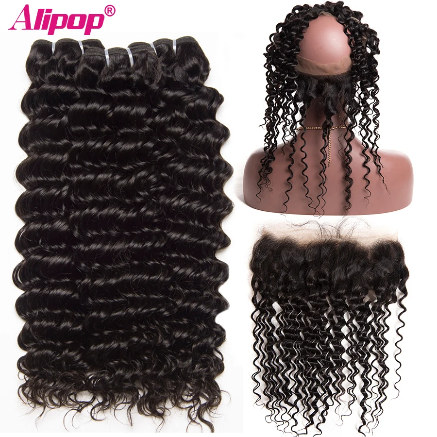 ALIPOP Malaysian Deep Wave 360 lace Frontal closure With Bundles Remy Human Hair Bundles With Closure Pre Plucked with baby Hair (2)