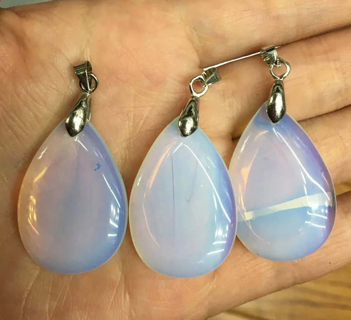 

OPALITE MOONSTONE PENDANT Teardrop Gemstone Cross Boho October Birthstone Necklace Stone Charms