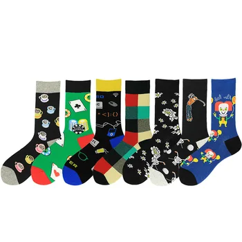 

Newest Colorful Men's Combed Cotton Crew Socks Clown Playing Cards Pattern Casual Dress Socks Novelty Happy Skateboard Socks