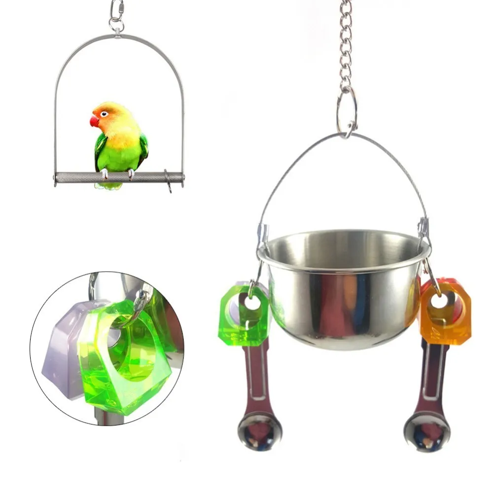 Bird Feeders Parrot Stainless Steel Cups Container Cage Hanging Food