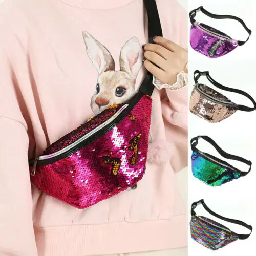 

2019 Fashion Women Waist Bag Fanny Pack Travel Holiday Reversible Mermaid Sequin Money Belt Wallet Glitter Bum Bag Pouch New