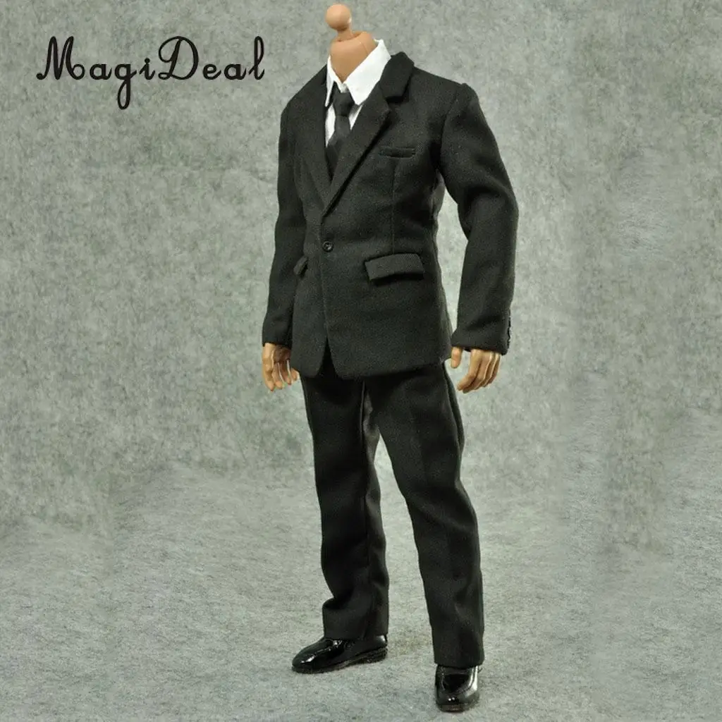 Cool 1/6 Scale Fabric Black Suit Full Set for 12 Inch Male Action Figure Body Dolls Clothes Accessory Toy