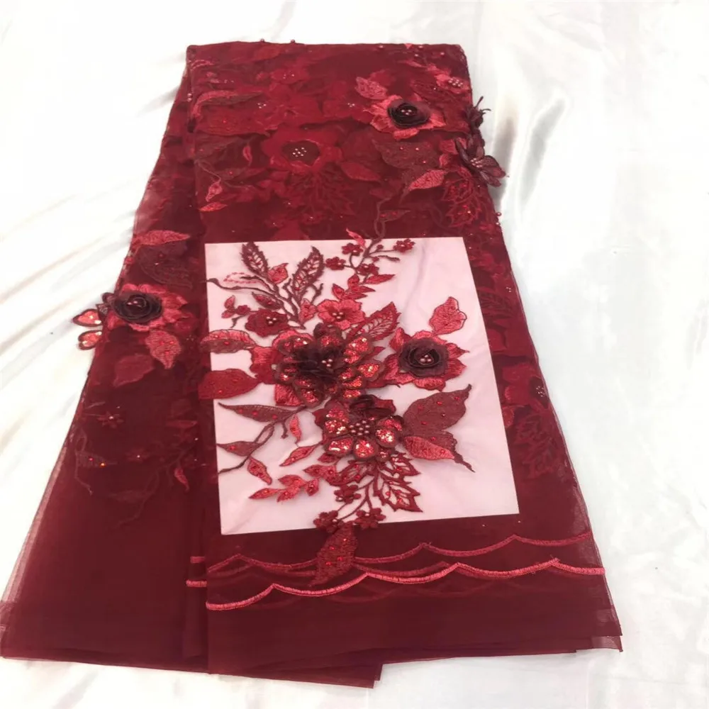 Африканский кружевной ткани высокое качество кружева 3D цветок кружевной ткани красивая аппликация камни кружева для нигерийских свадебное платье H55-2