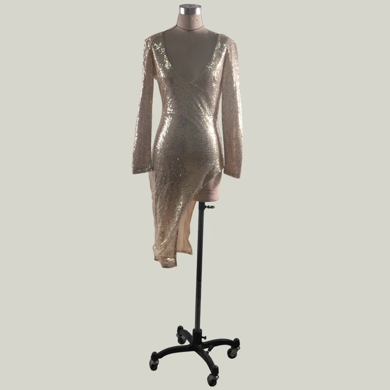 Sexy Sequined dress Women Spring Autumn 2019 long-sleeved V-neck high open banquet dress female hot women Night Club party dress  (23)