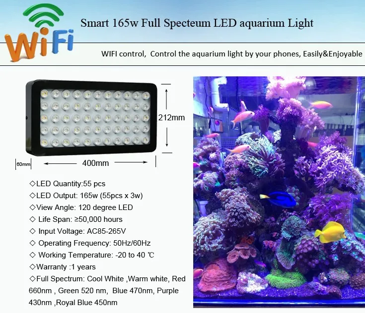 Wi светодио дный Fi управление LED 100% Высокое качество оптовая продажа 165 Вт светодио дный аквариум светодиодные фонари для коралловых рифов