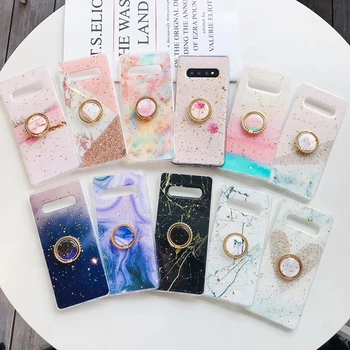 

For Samsung A60 A10 A20 A50 A70 S10 Note 8 S9 Marble Foil Case +360 Finger Metal Ring Bling Sparkle Sequin Foil Soft TPU 100PCS