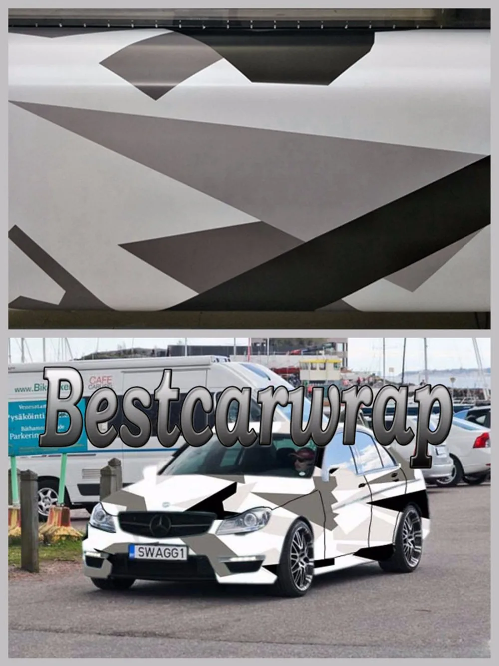 large spots Pixel black white grey camoufalge car styling with air bubble free (2)