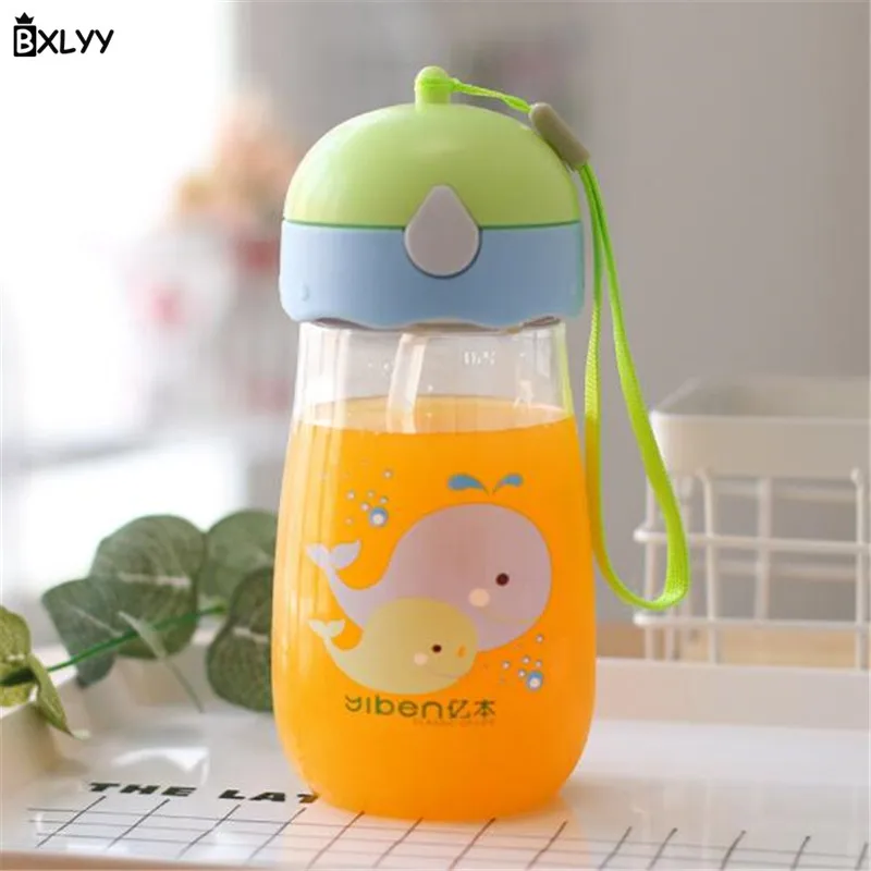 BXLYY Hot Cartoon Children Straw 380ml Plastic Water Bottle Birthday Party Decorations Kids Kitchen Wedding Decoration Gift.8z