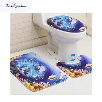 

Free Shipping 3pcs Three Dolphin Toliet U Mat Bathroom Bath Mat Set Non Slip 50x80cm&45x75cm Tapis Salle De Bain Tapete Banheiro