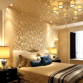 

Luxury 3d gold wallpaper non-woven cloth European style gold foil wallpaper living room bedroom bedside TV background wall
