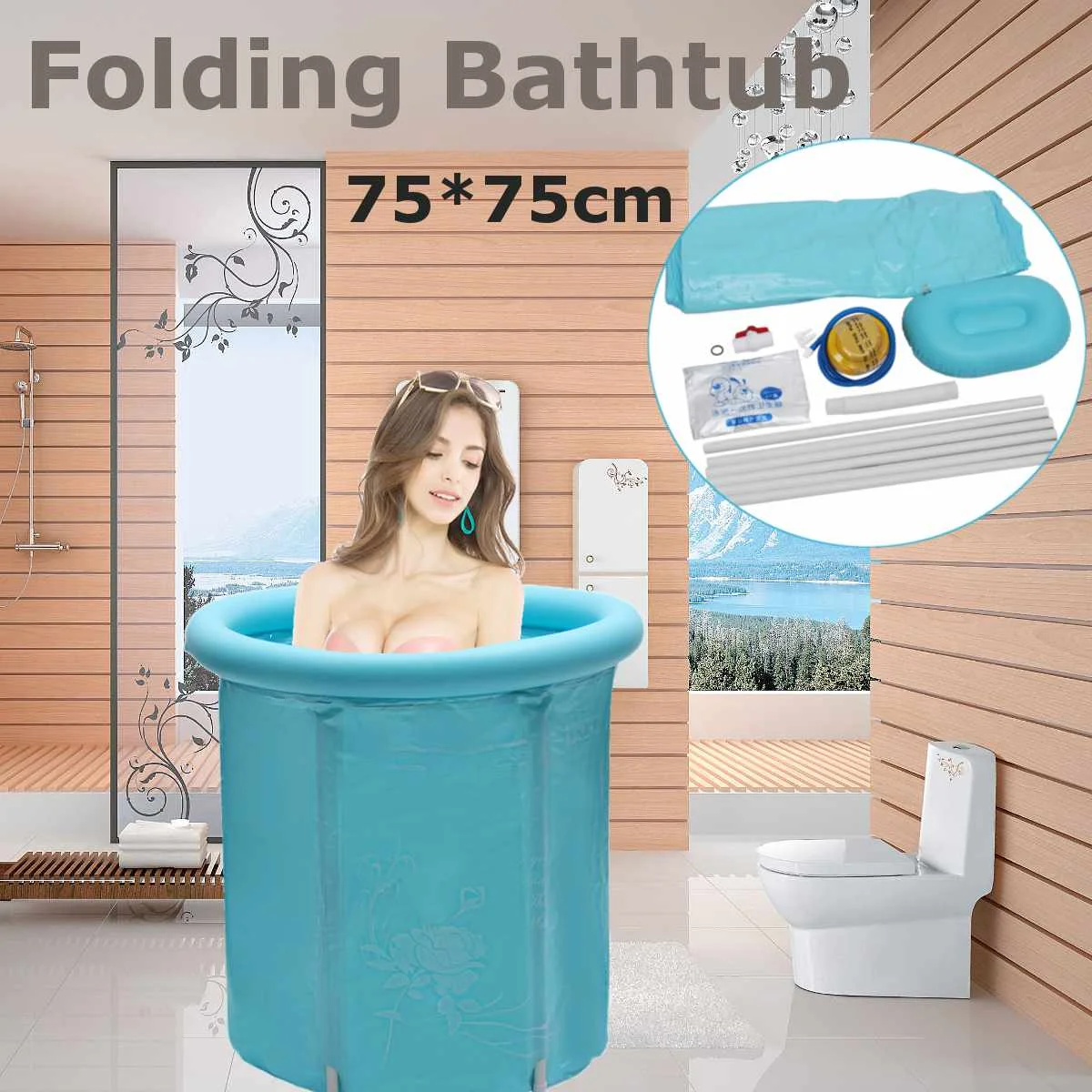 

Full-body Folding Detachable Household Adult Thickening Inflatable Bathtub Bath Barrel 75*75cm